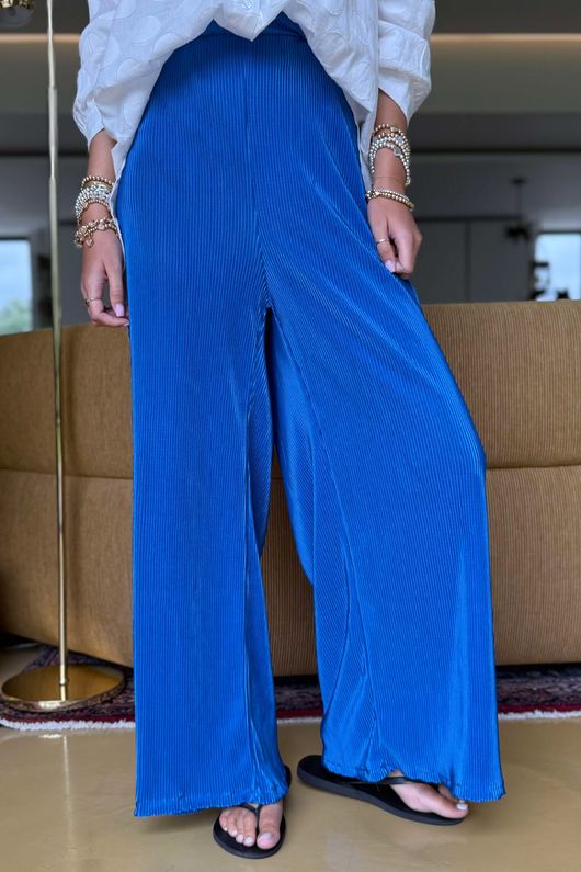 Made in Italy Plisse Wide Leg Pant Lapis